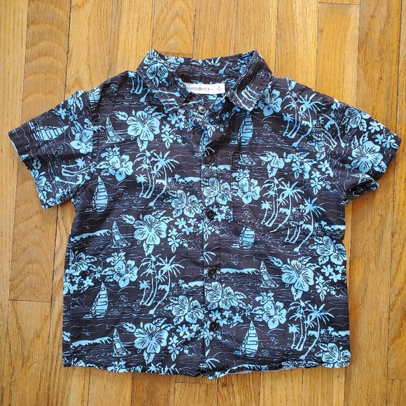 Feather 4 Arrow Hawaiian Short Sleeve Button Down Shirt Cotton Boys Size 6 - Picture 1 of 4